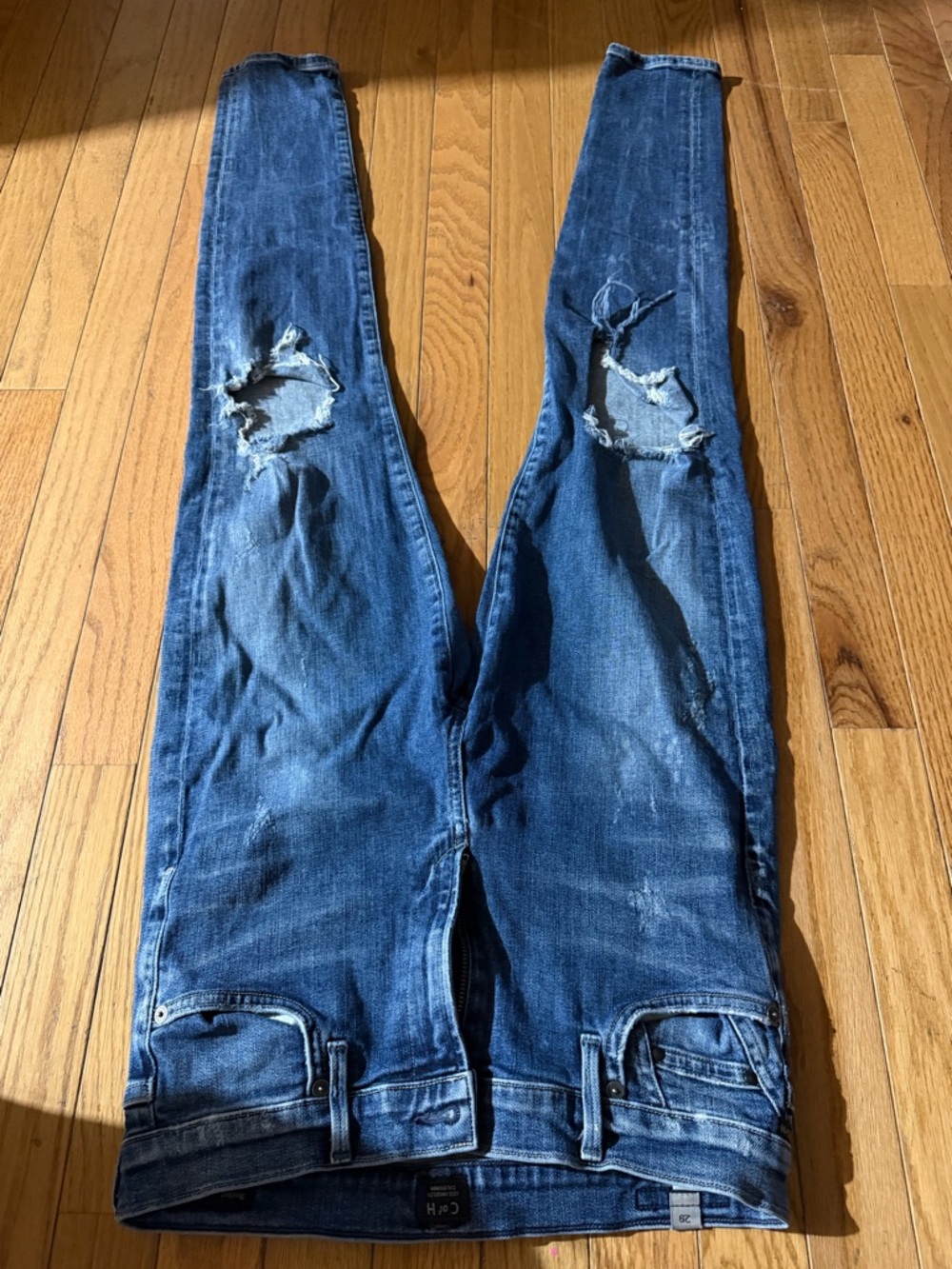Distressed Blue Skinny Jeans with Knee Rips